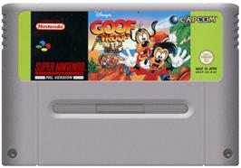 Cartridge artwork for Goof Troop on the Nintendo SNES.