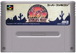 Cartridge artwork for Gunpuru: Gunman's Proof on the Nintendo SNES.