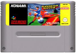 Cartridge artwork for International Superstar Soccer on the Nintendo SNES.