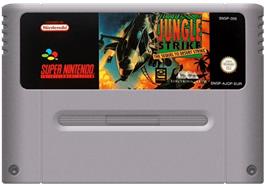 Cartridge artwork for Jungle Strike on the Nintendo SNES.