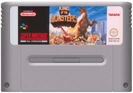 Cartridge artwork for King of the Monsters on the Nintendo SNES.