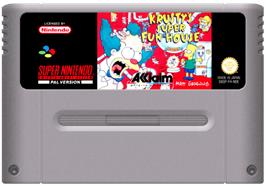 Cartridge artwork for Krusty's Fun House on the Nintendo SNES.