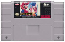 Cartridge artwork for Mario's Early Years: Fun With Letters on the Nintendo SNES.