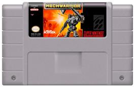 Cartridge artwork for MechWarrior on the Nintendo SNES.