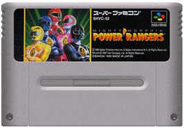 Cartridge artwork for Mighty Morphin Power Rangers: The Fighting Edition on the Nintendo SNES.