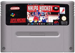 Cartridge artwork for NHLPA Hockey '93 on the Nintendo SNES.