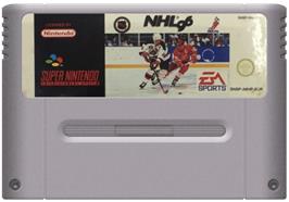 Cartridge artwork for NHL '96 on the Nintendo SNES.