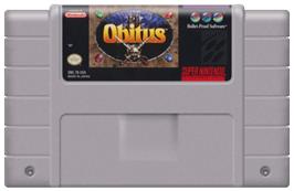 Cartridge artwork for Obitus on the Nintendo SNES.
