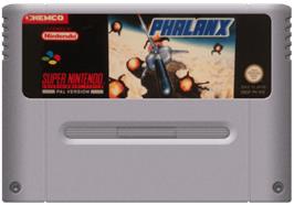 Cartridge artwork for Phalanx on the Nintendo SNES.