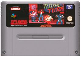 Cartridge artwork for Rival Turf on the Nintendo SNES.
