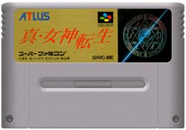 Cartridge artwork for Shin Megami Tensei on the Nintendo SNES.