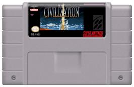 Cartridge artwork for Sid Meier's Civilization on the Nintendo SNES.