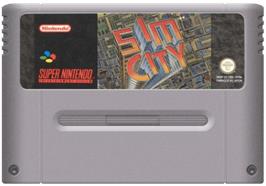 Cartridge artwork for SimCity on the Nintendo SNES.