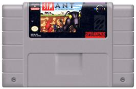 Cartridge artwork for Sim Ant: The Electronic Ant Colony on the Nintendo SNES.