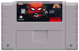Cartridge artwork for Spider-Man: The Animated Series on the Nintendo SNES.