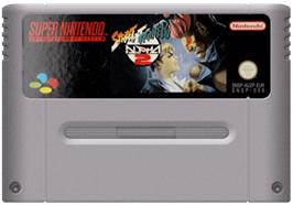 Cartridge artwork for Street Fighter Alpha 2 on the Nintendo SNES.