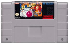 Cartridge artwork for Super Bowling on the Nintendo SNES.