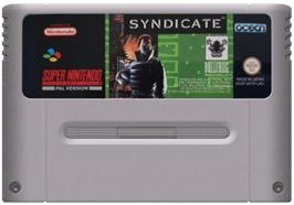 Cartridge artwork for Syndicate on the Nintendo SNES.