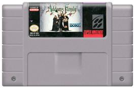 Cartridge artwork for The Addams Family on the Nintendo SNES.