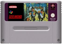 Cartridge artwork for The Blues Brothers: Jukebox Adventure on the Nintendo SNES.