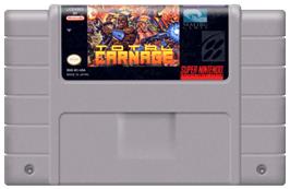 Cartridge artwork for Total Carnage on the Nintendo SNES.