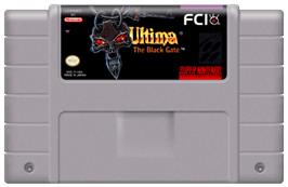 Cartridge artwork for Ultima VII: The Black Gate on the Nintendo SNES.
