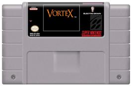Cartridge artwork for Vortex on the Nintendo SNES.