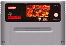 Cartridge artwork for WWF Raw on the Nintendo SNES.