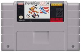 Cartridge artwork for World Cup USA '94 on the Nintendo SNES.