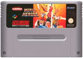 Cartridge artwork for World Heroes on the Nintendo SNES.