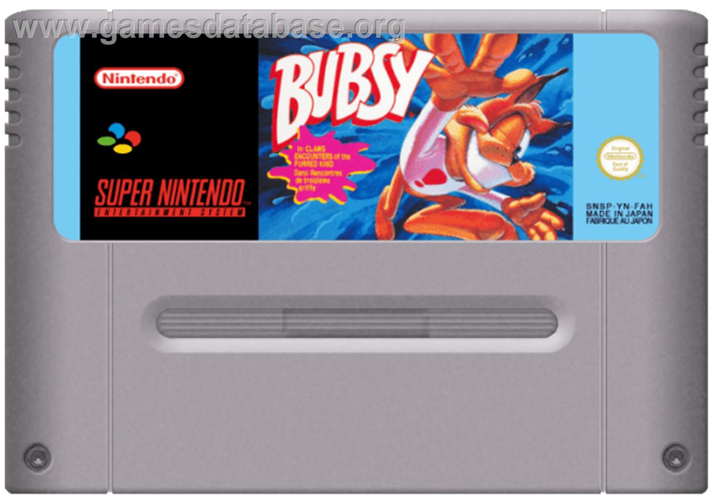 Bubsy in: Claws Encounters of the Furred Kind - Nintendo SNES - Artwork - Cartridge