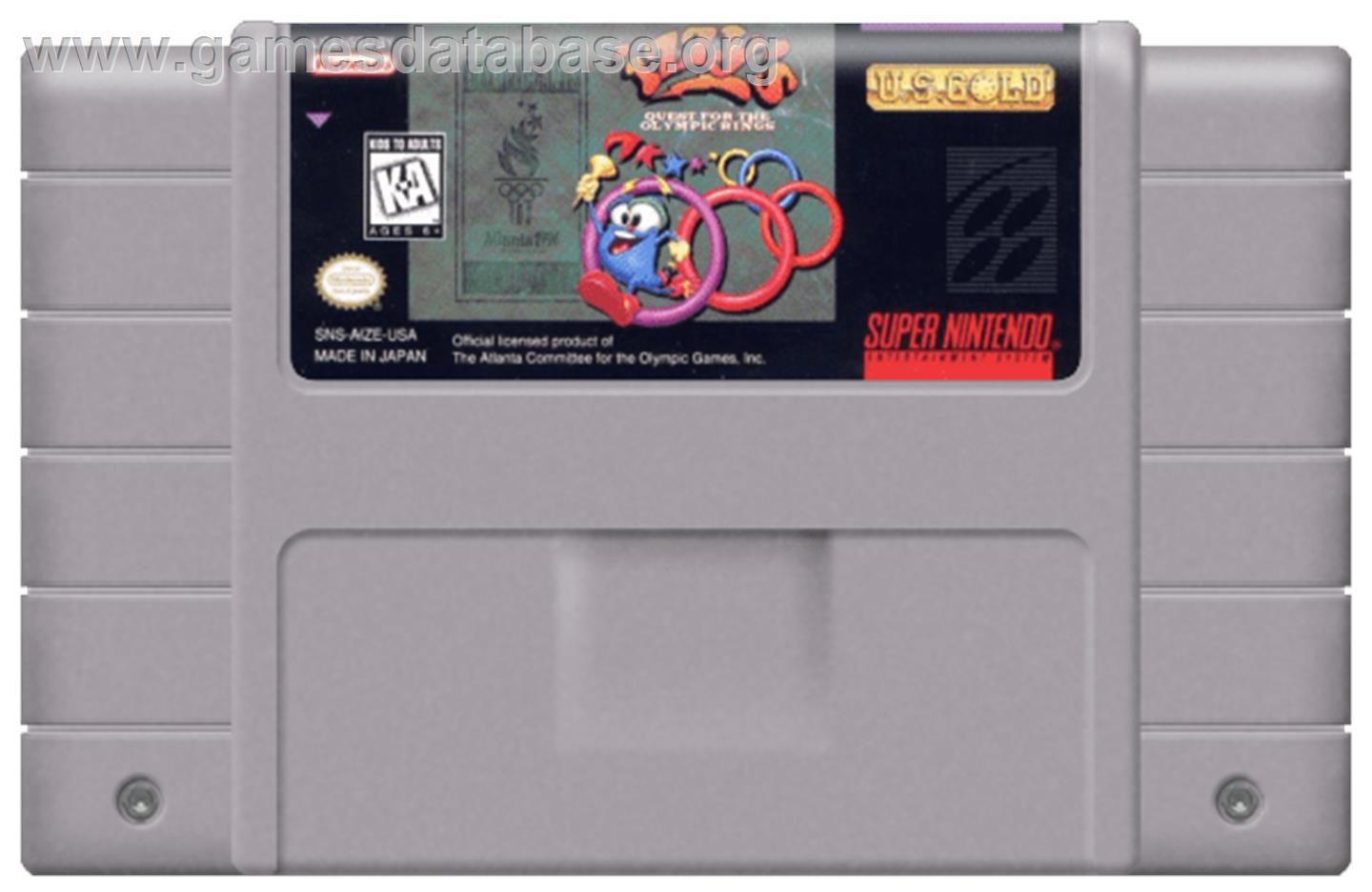 Izzy's Quest for the Olympic Rings - Nintendo SNES - Artwork - Cartridge