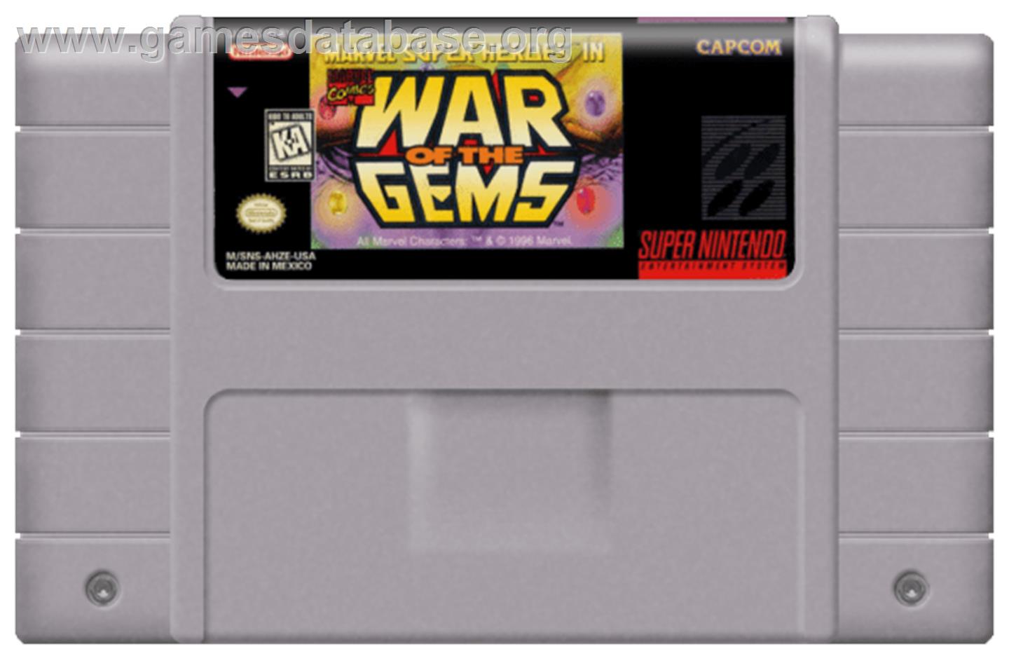 Marvel Super Heroes in War of the Gems - Nintendo SNES - Artwork - Cartridge