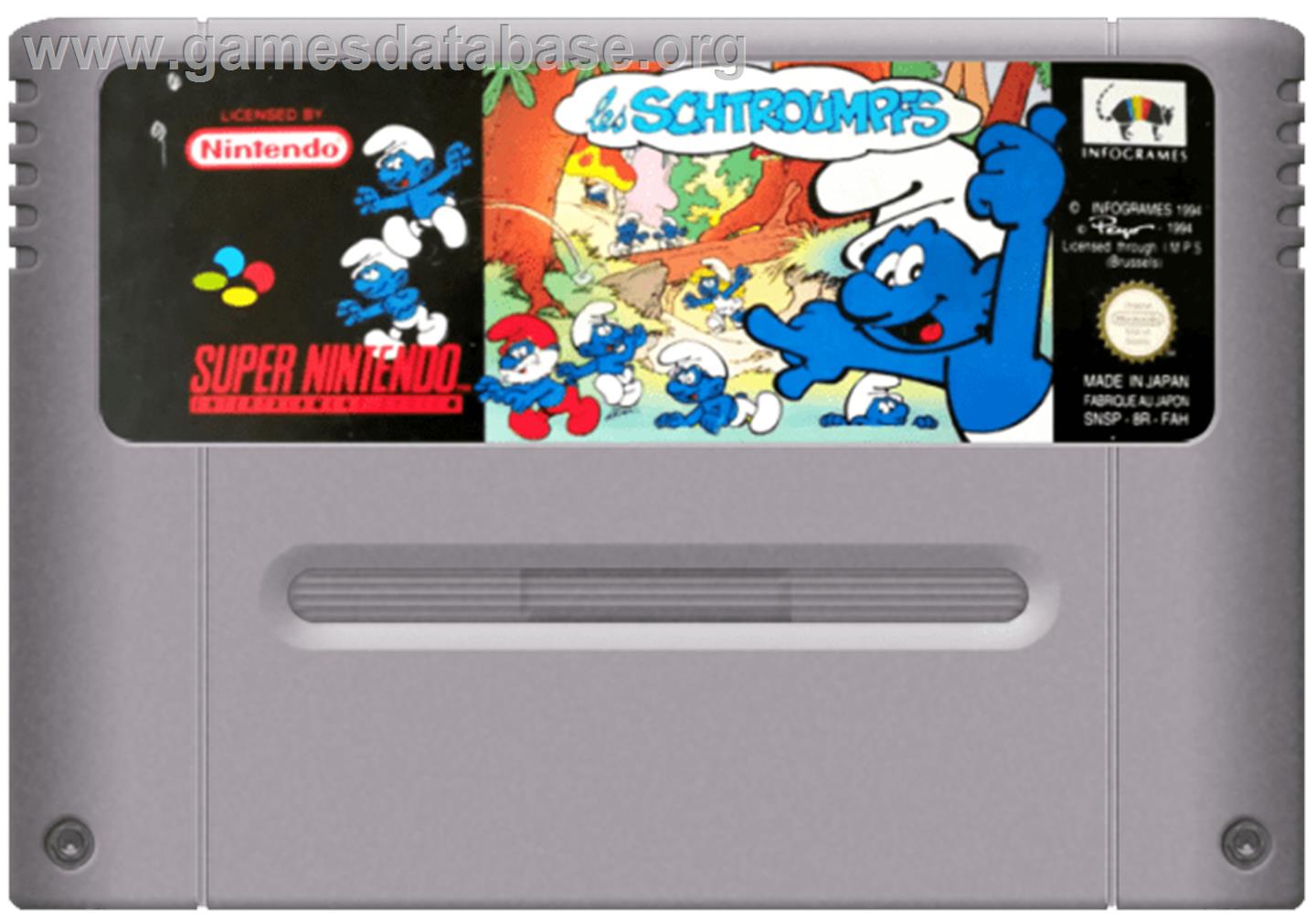 The Smurfs - Nintendo SNES - Artwork - Cartridge