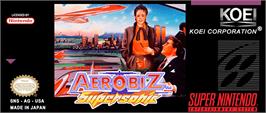Top of cartridge artwork for Aerobiz Supersonic on the Nintendo SNES.