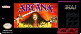 Top of cartridge artwork for Arcana on the Nintendo SNES.