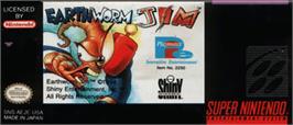 Top of cartridge artwork for Earthworm Jim on the Nintendo SNES.