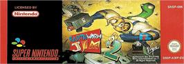 Top of cartridge artwork for Earthworm Jim 2 on the Nintendo SNES.