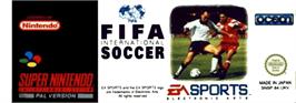 Top of cartridge artwork for FIFA International Soccer on the Nintendo SNES.