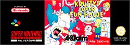 Top of cartridge artwork for Krusty's Fun House on the Nintendo SNES.