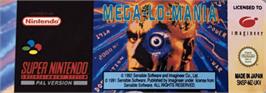 Top of cartridge artwork for Mega lo Mania on the Nintendo SNES.