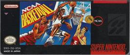 Top of cartridge artwork for NCAA Basketball on the Nintendo SNES.