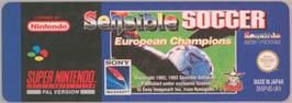 Top of cartridge artwork for Sensible Soccer: European Champions on the Nintendo SNES.