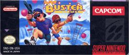 Top of cartridge artwork for Super Buster Bros. on the Nintendo SNES.