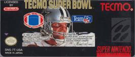Top of cartridge artwork for Tecmo Super Bowl on the Nintendo SNES.