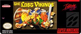 Top of cartridge artwork for The Lost Vikings on the Nintendo SNES.