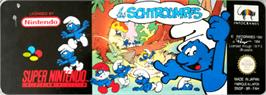 Top of cartridge artwork for The Smurfs on the Nintendo SNES.