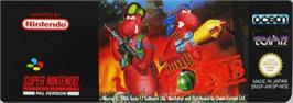 Top of cartridge artwork for Worms on the Nintendo SNES.