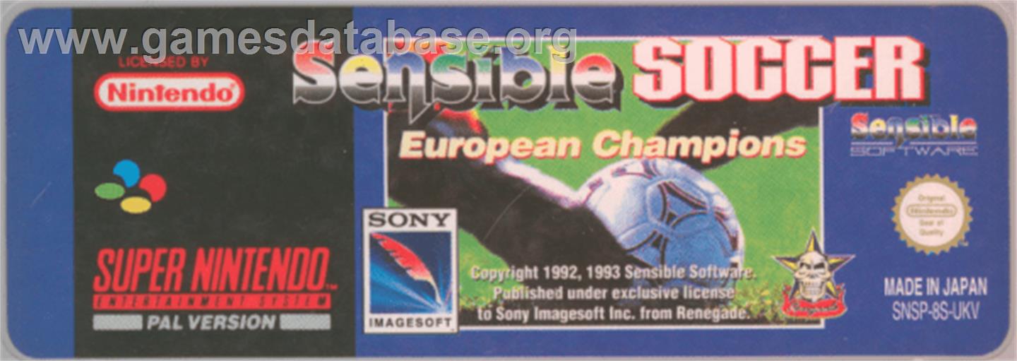 Sensible Soccer: European Champions - Nintendo SNES - Artwork - Cartridge Top