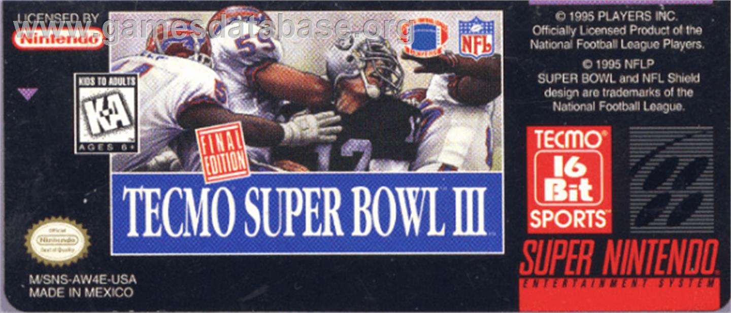 Tecmo Super Bowl III: Final Edition - Nintendo SNES - Artwork - Cartridge Top